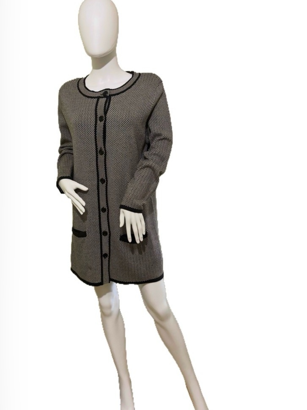 La Madona Black & Cream Longline Knit Cardigan L - Picture 2 of 11
